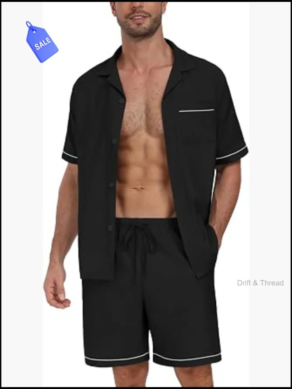 Men's Pajama Set Short Sleeve Sleepwear 2 Piece Loungewear with Pockets